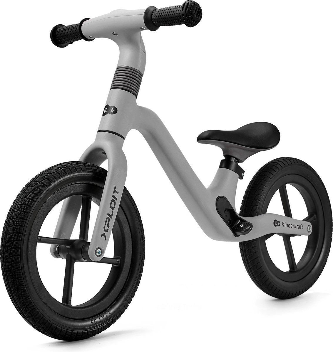 KinderKraft xploit loopfiets - voor kinderen vanaf 80 cm - verstelbaar stuur en zadel, pu wielen en magnetische voetsteunen - grijs
