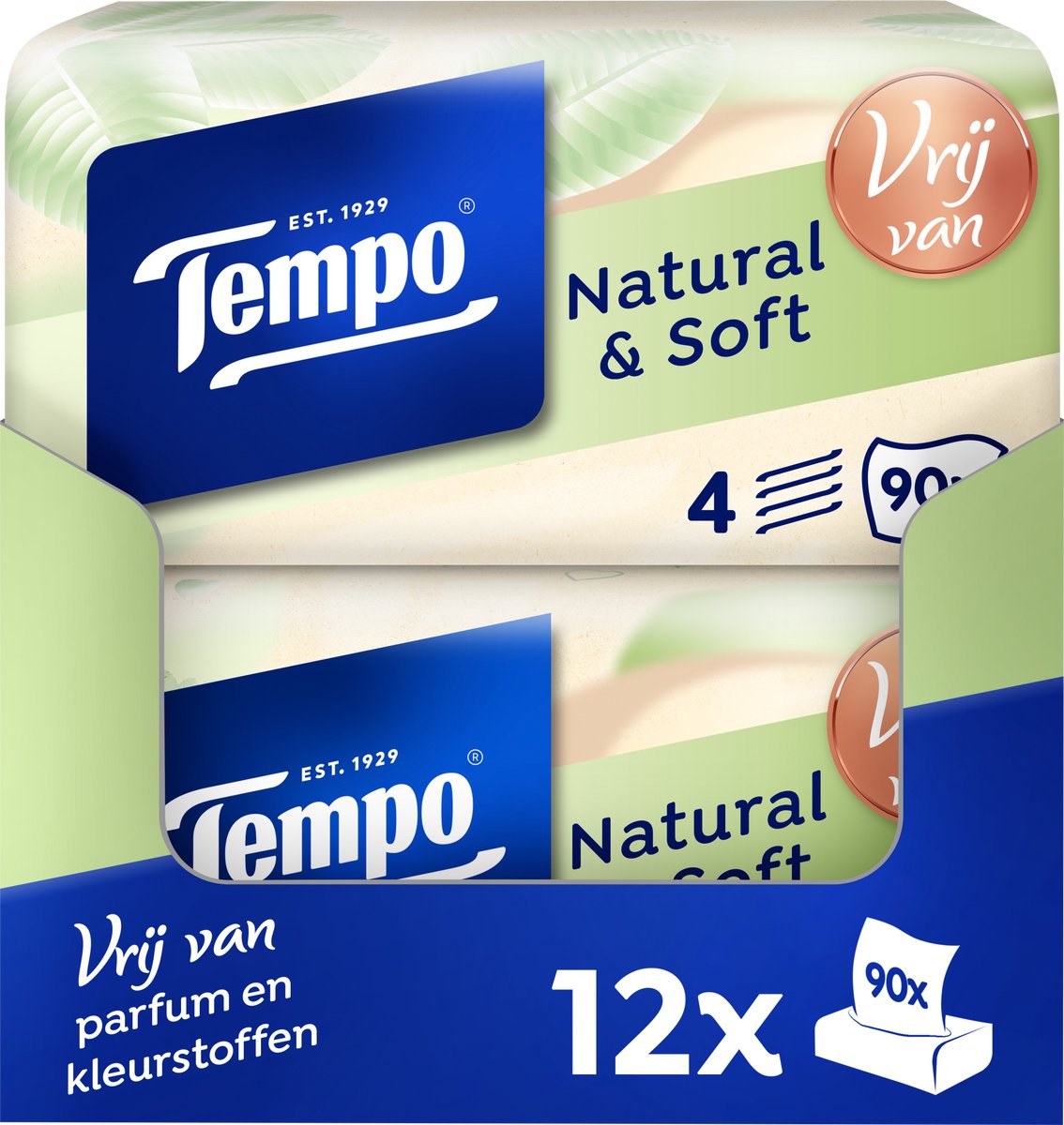 Tempo tissues - natural soft - voordeelbox - 12 x 90 stuks = 1080 zakdoekjes