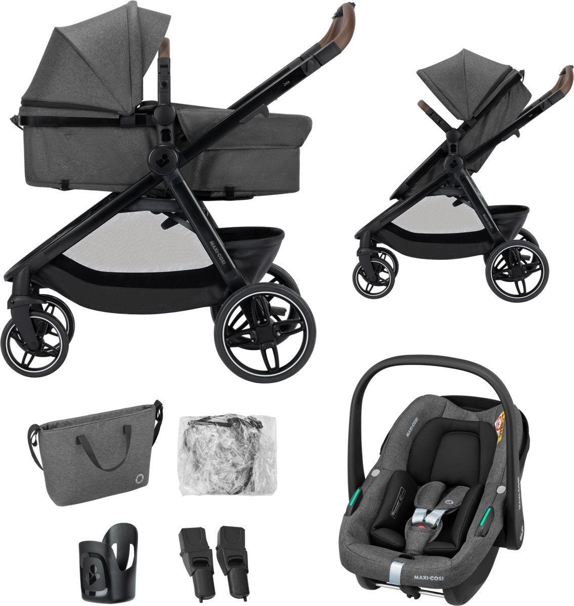 Maxi-Cosi zelia s trio2 - kinderwagen 3-in-1 - dark grey - vanaf 0 tot 4 jaar - inclusief autostoeltje