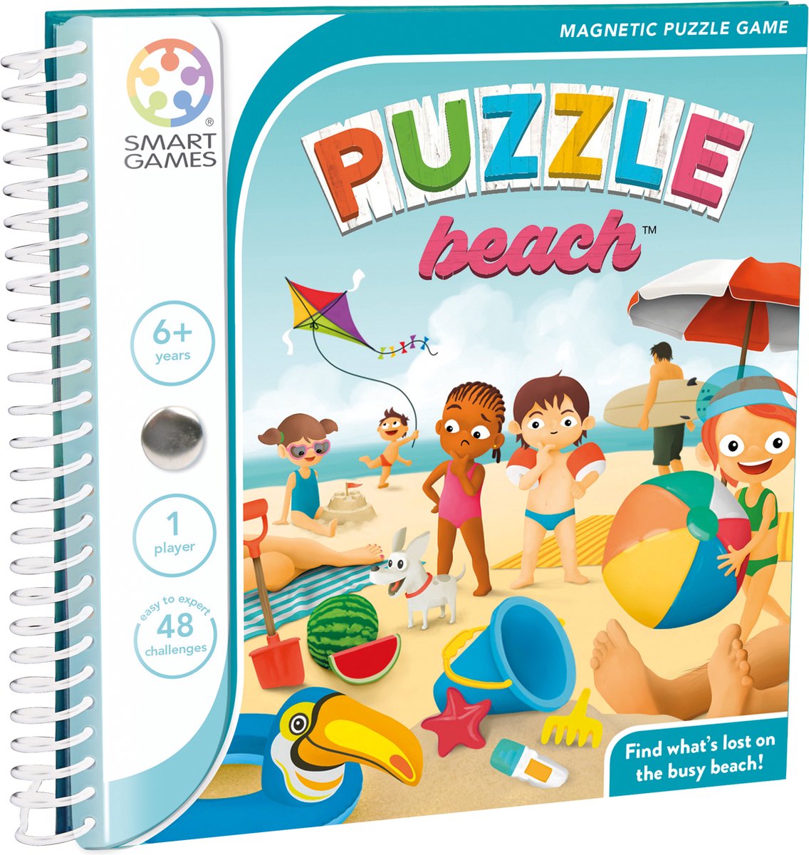 SmartGames puzzle beach - magnetisch logisch denkspel - 48 educatieve stranduitdagingen - compact reisspel solospel - vanaf 6 jaar