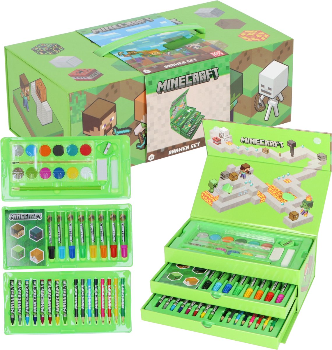 Merkloos Sans Marque Minecraft tekendoos - kleurpotloden - stiften - verf - creatief