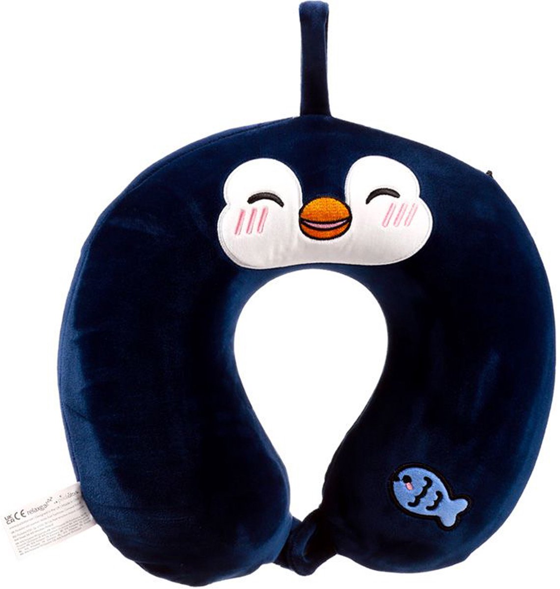 Merkloos Sans Marque Nekkussen met ophanglus voor kinderen - pinguin - zwart - polyester - reiskussen voor onderweg