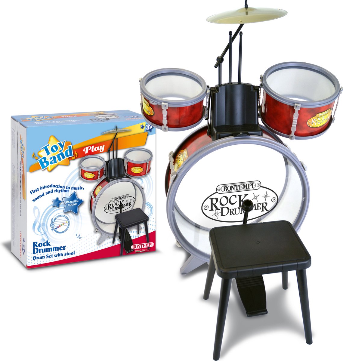 Bontempi Spa Bontempi - drumstel - speelgoedinstrument - rock drum set met stoeltje