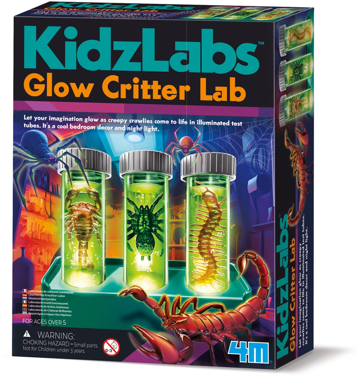 4M wetenschap en spel - labo met lichtgevende beestjes - decoratie voor kinderen - kidzlabs - 5+