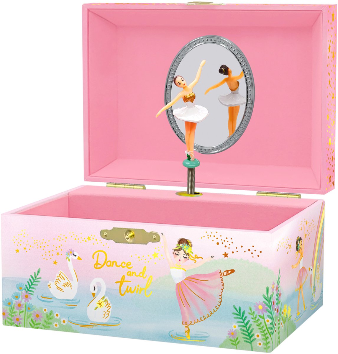 GIGGLE AND HONEY muziekdoos sieraden - draaiende ballerina swan lake roze.