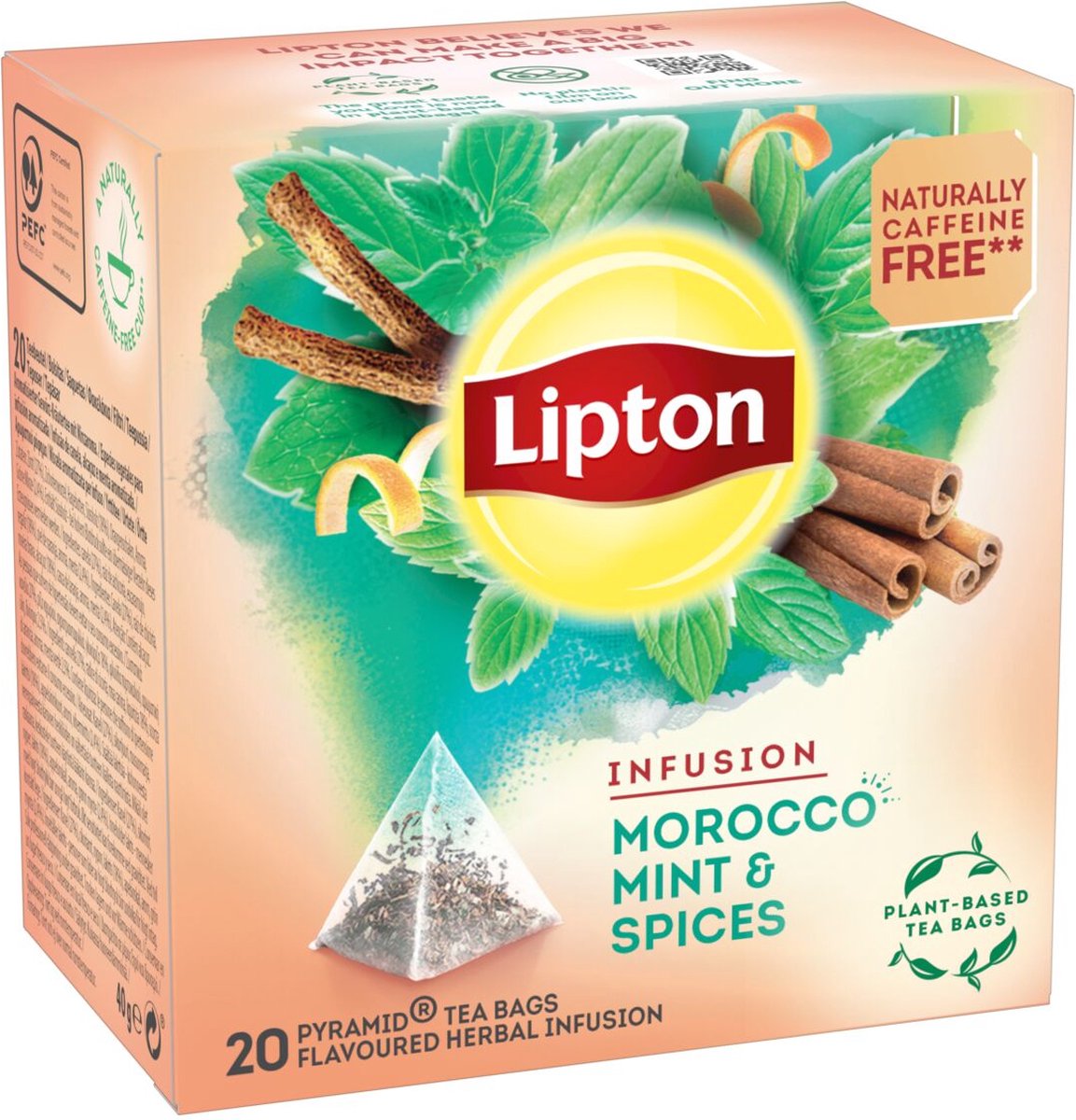 Lipton infusion morocco mint spices - 80 theezakjes piramid - kruidenthee met munt - 4 x 20 zakjes - voordeelverpakking