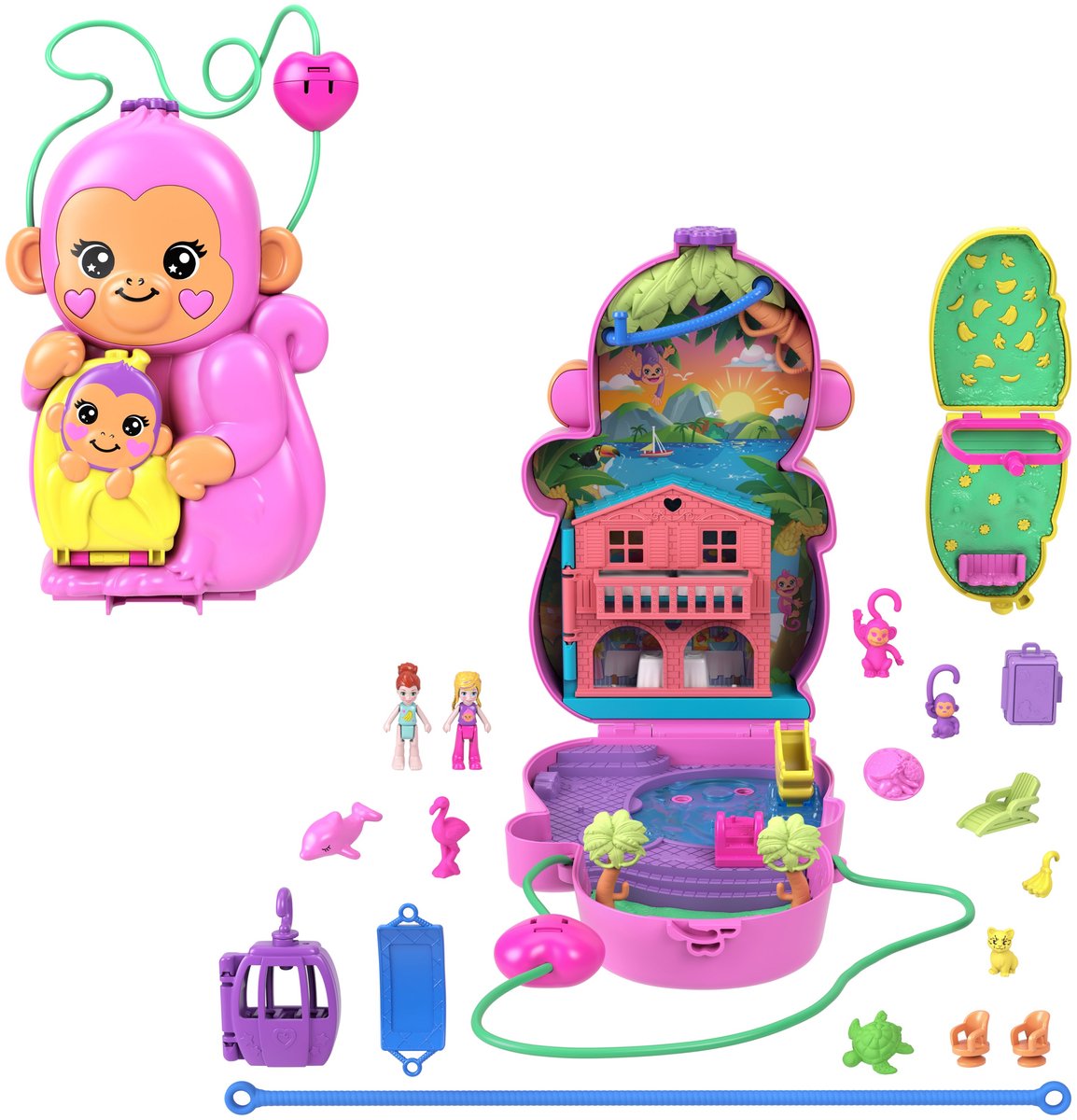 Polly Pocket jungle moederaap en baby - speelfigurenset