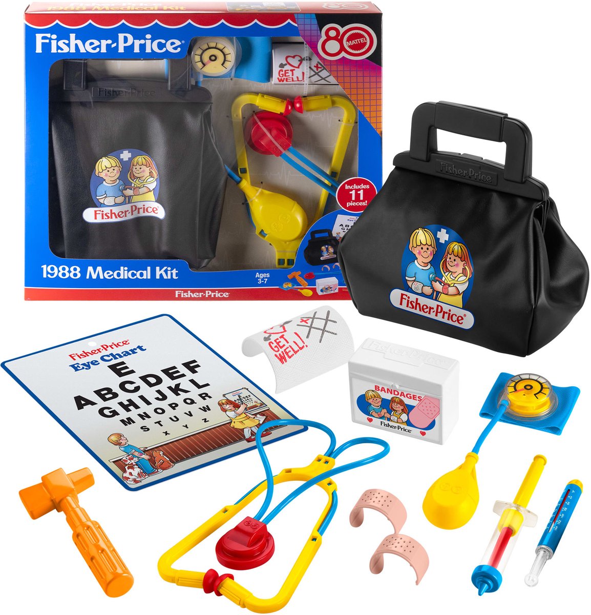 Fisher-Price doktersset 1988 - 11-delige set voor fantasiespel - mattel 80ste terug in de tijd