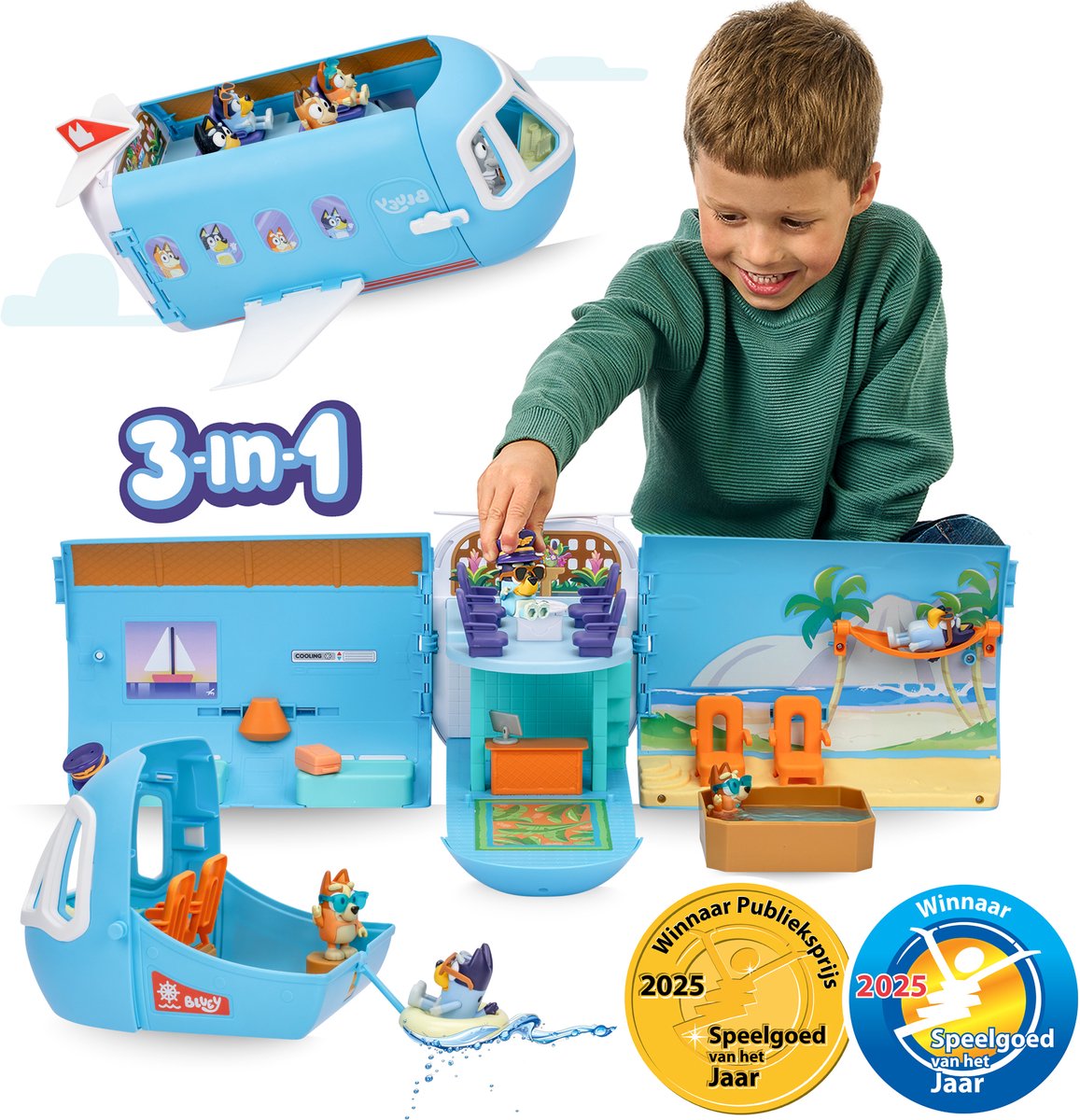Moose Toys Bluey 3in1 vliegtuig met 2 speelfiguren