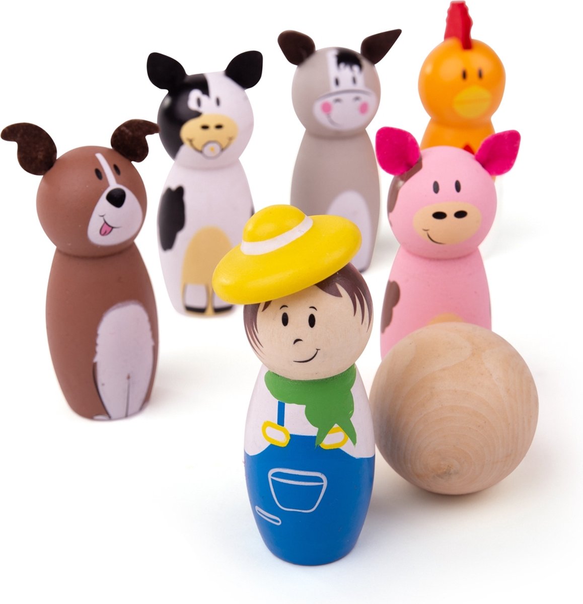 BIGJIGS Spel - bowlen - boerderij - 8cm hoog