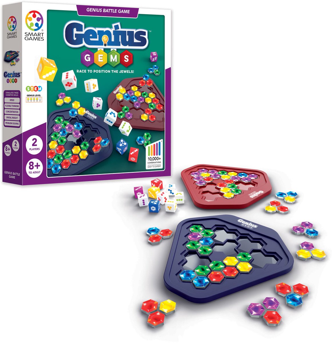 SmartGames genius gems - snel strategisch denkspel - meer dan 10.000 edelsteencombinaties - solospel multiplayer - vanaf 8 jaar