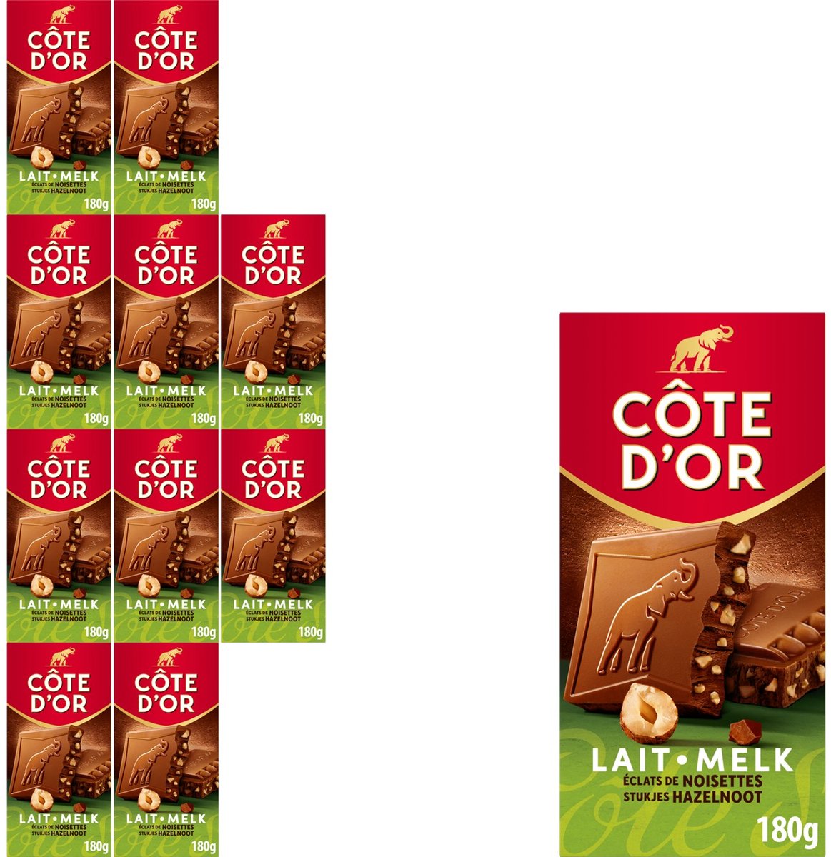 Côte D'Or chocolade reep melk stukjes hazelnoot 10 x 180g - chocolade tabletten - cadeau vrouwen of mannen verjaardag - voorraad