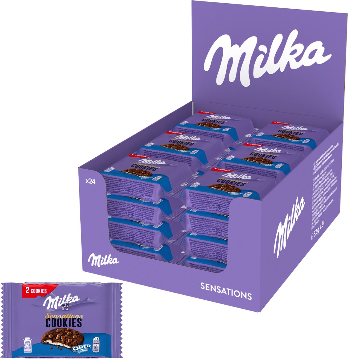 Milka cookies sensations oreo - chocolade koekjes 24 x 52g - chocoladekoeken - chocolade - snack