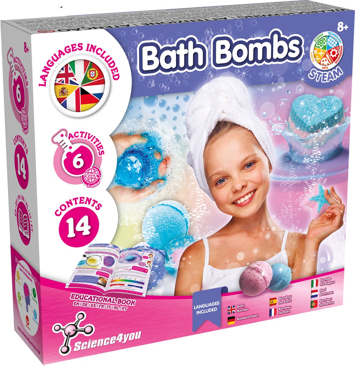 Science 4 You Science4you bath bombs - experimenteerset - kit voor het maken van badbommen voor kinderen vanaf 8 jaar - 6 experimenten - educatieve wetenschapsset