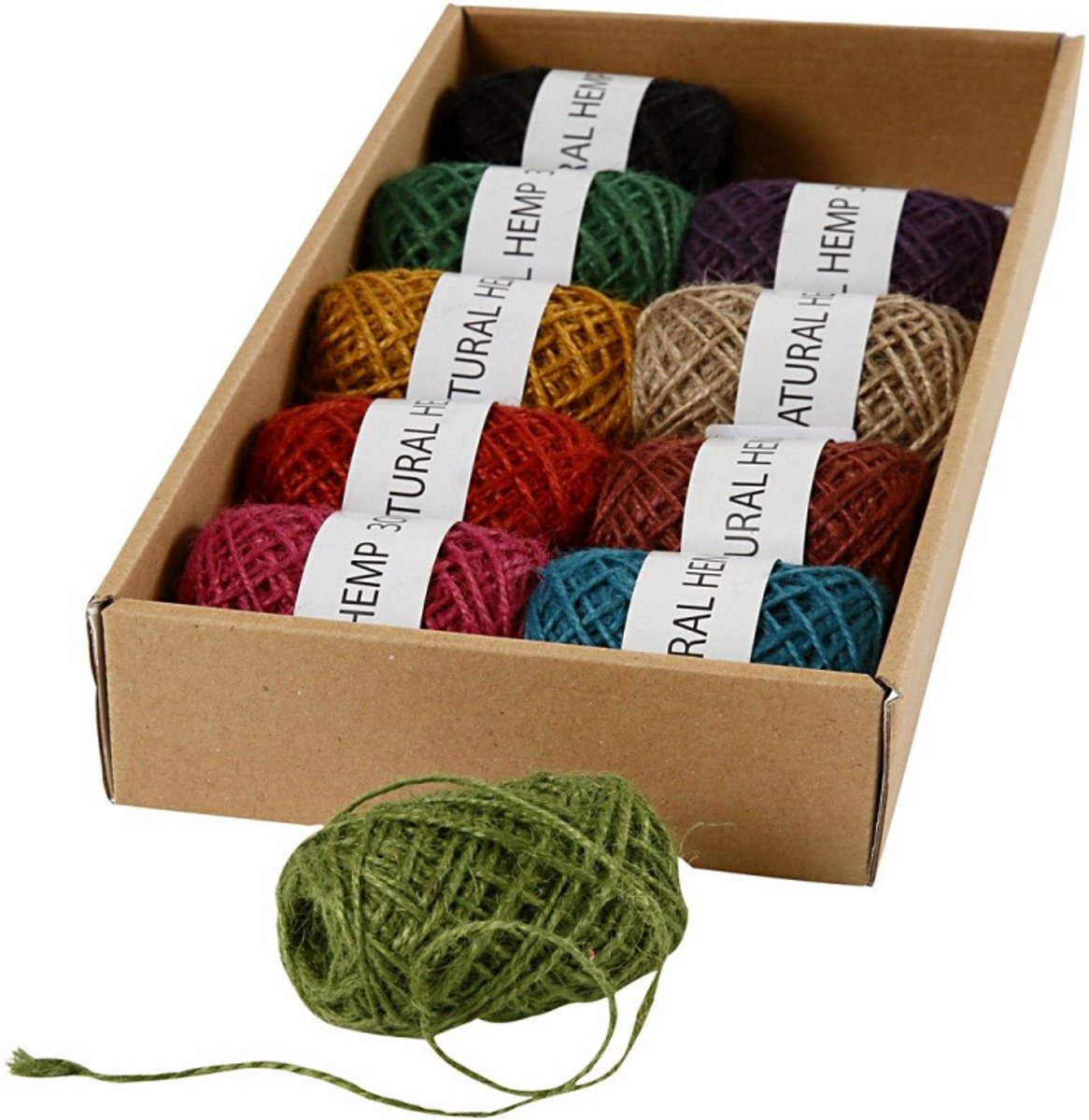 Creativ Company Creotime natuurlijk hennepdraad - assortiment, dikte 1-2 mm, kleuren assorti, 10x30 m