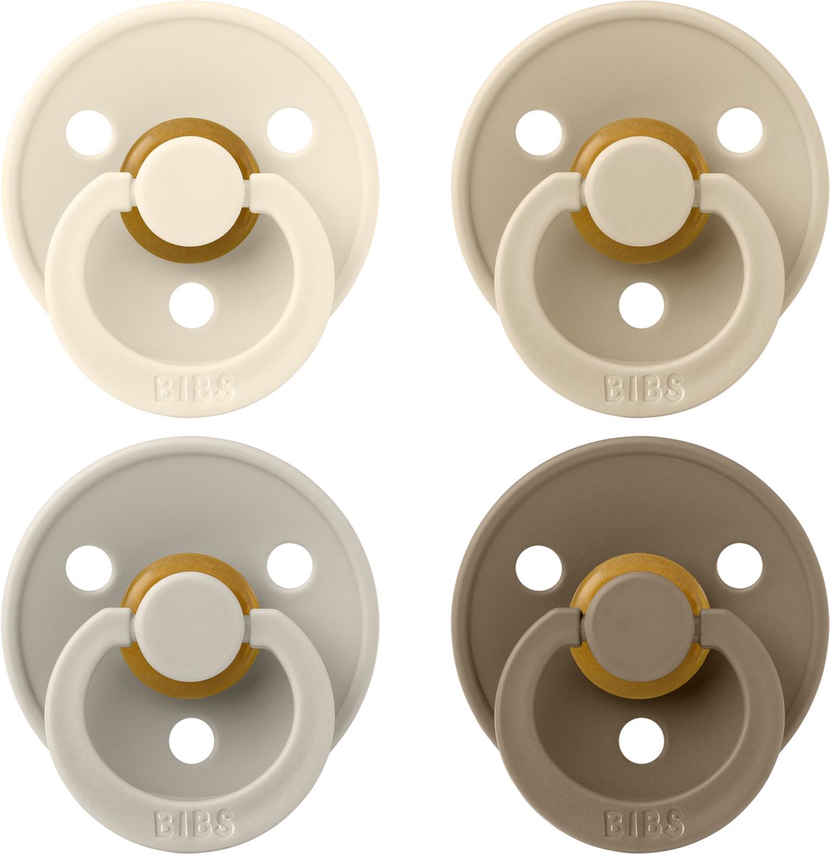 BIBS – fopspenen - colour – 4 pack – rond - ivory sand vanilla dark oak – maat 1