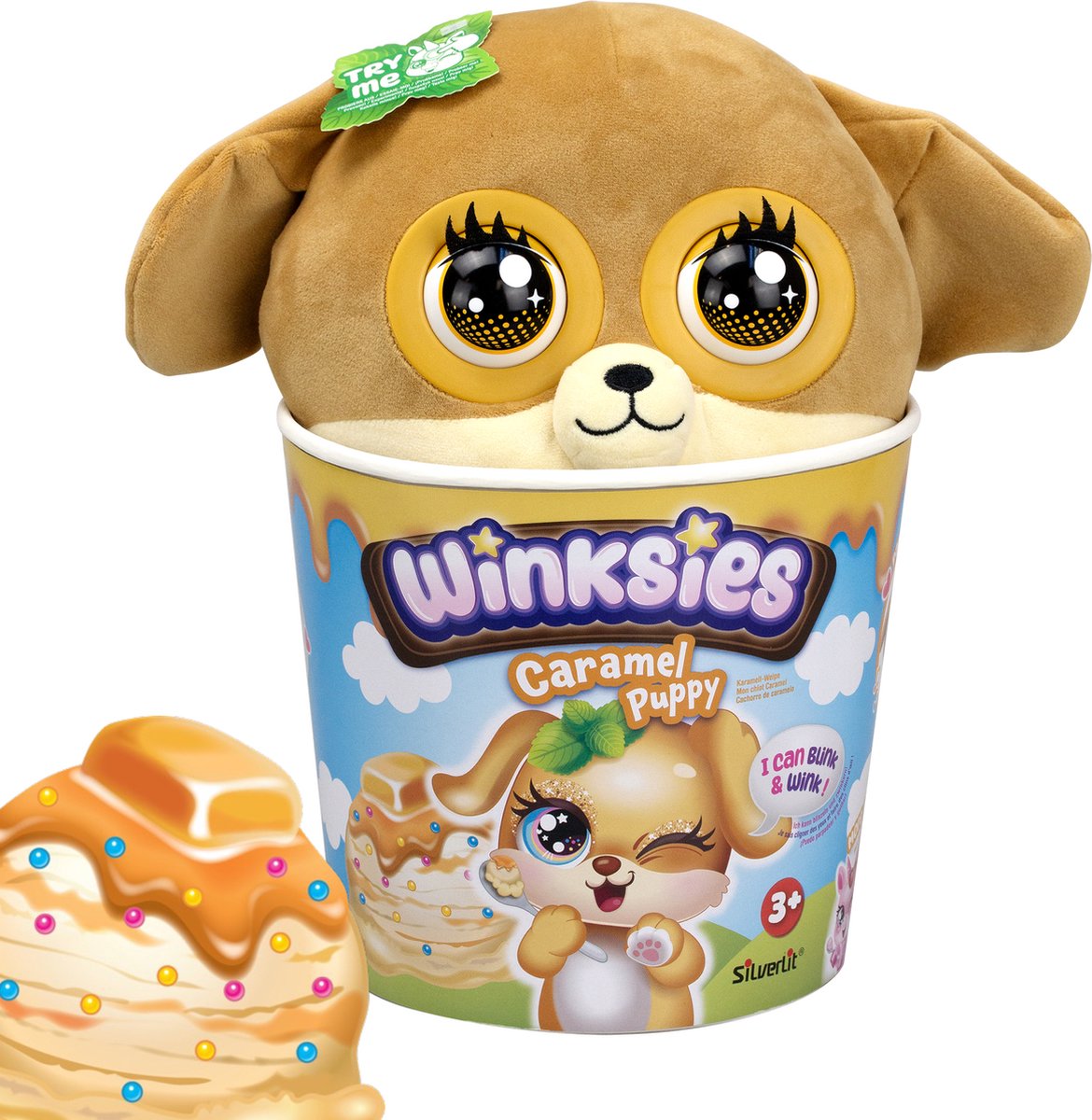 Silverlit Winksies caramel puppy - interactieve knuffel in een ijsbeker