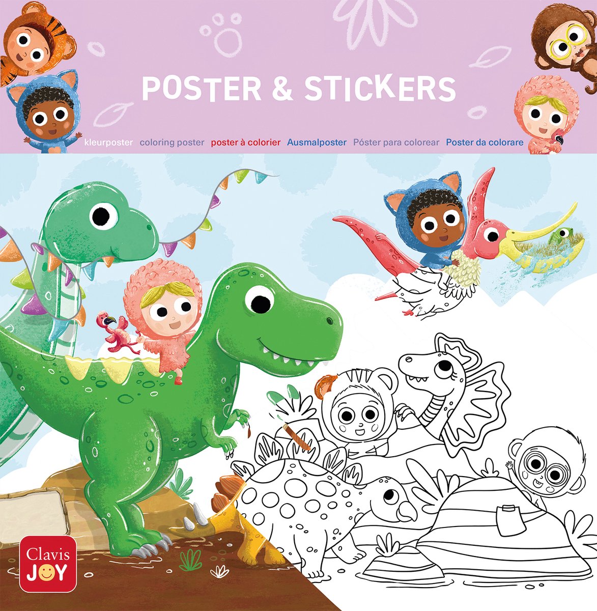 Clavis Joy Kleurposter beestenboel. dinosaurus