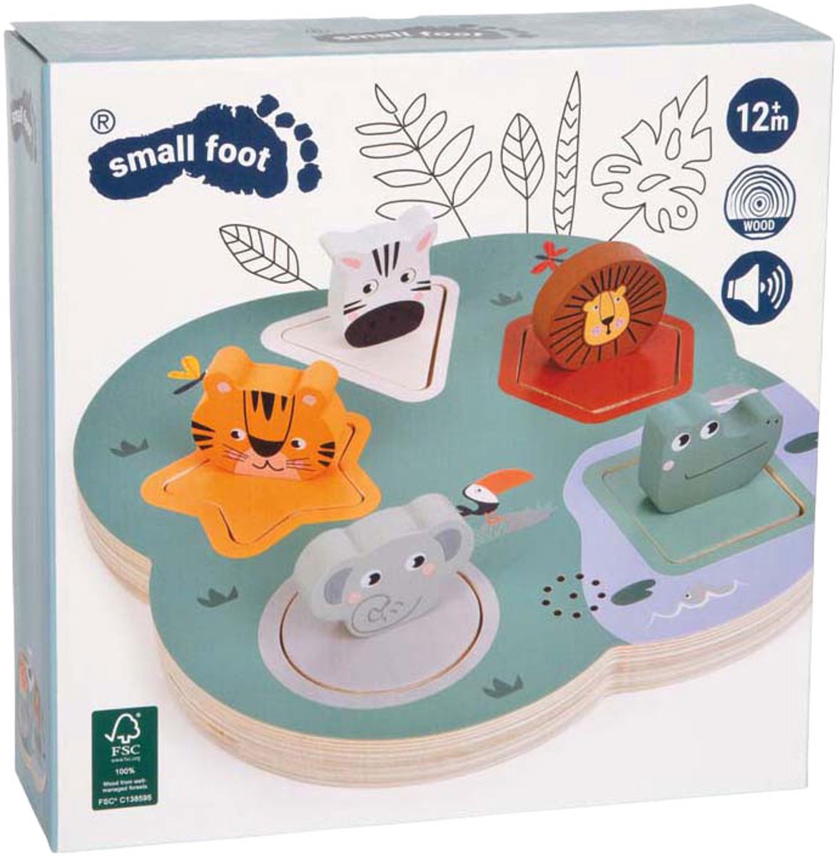Small Foot - houten 3d dierengeluiden puzzel safari