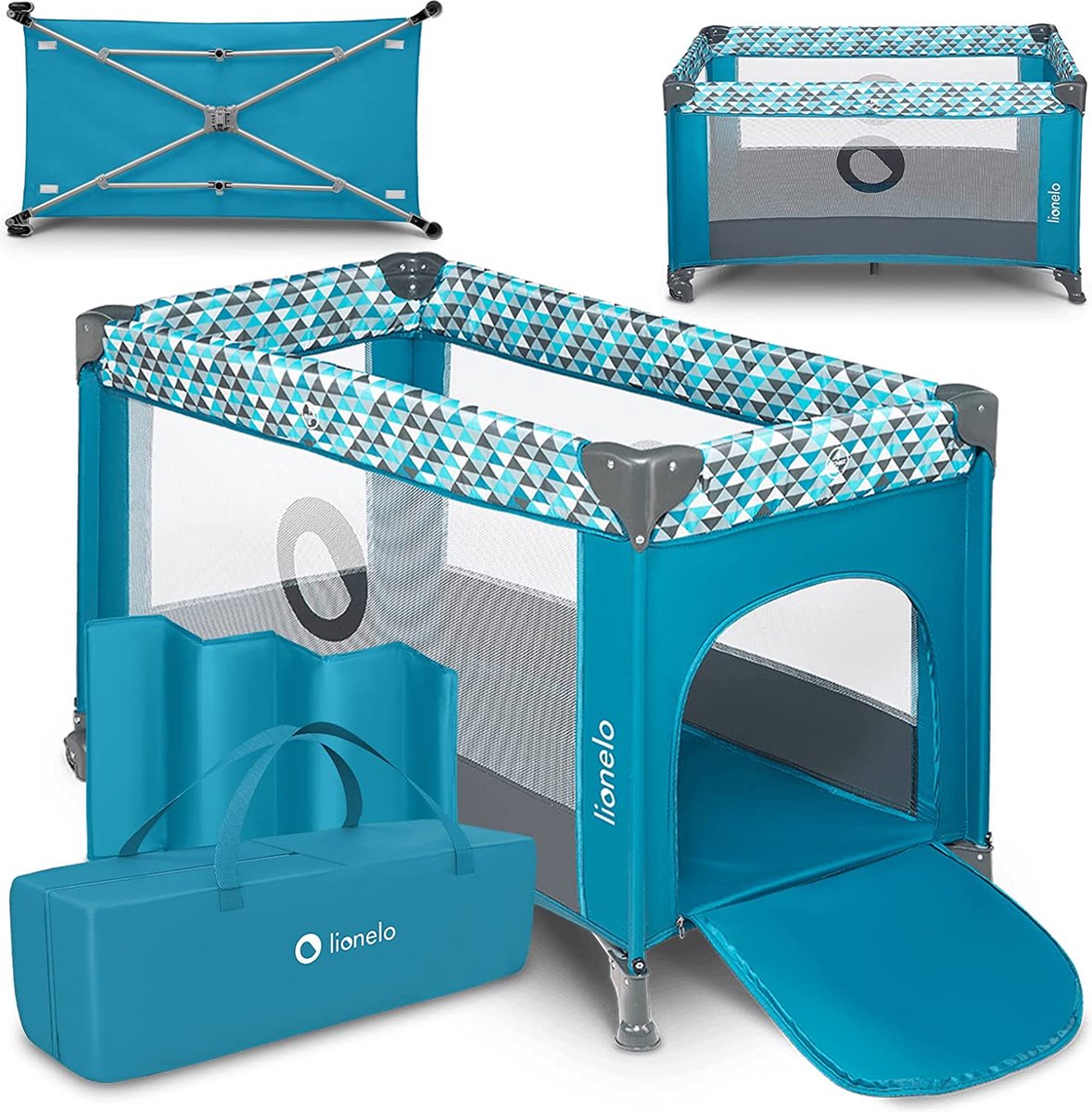 Lionelo Campingbedje 3 in 1 - baby bed inklapbare box reisbedje - 60x120 cm - 0-36 maanden tot 15 kg - met comfort matras - zij-ingang met rits - wielen - transporttas - stefi babybed babybox ledikant