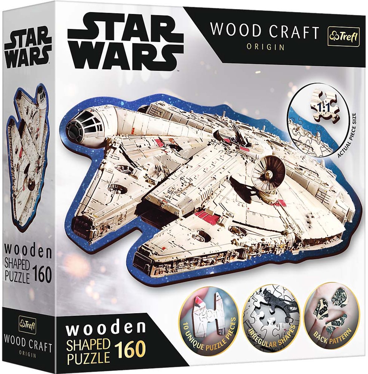Trefl - puzzels - 160 houten vormige puzzels - millennium falcon lucasfilm star wars fsc mix 70%
