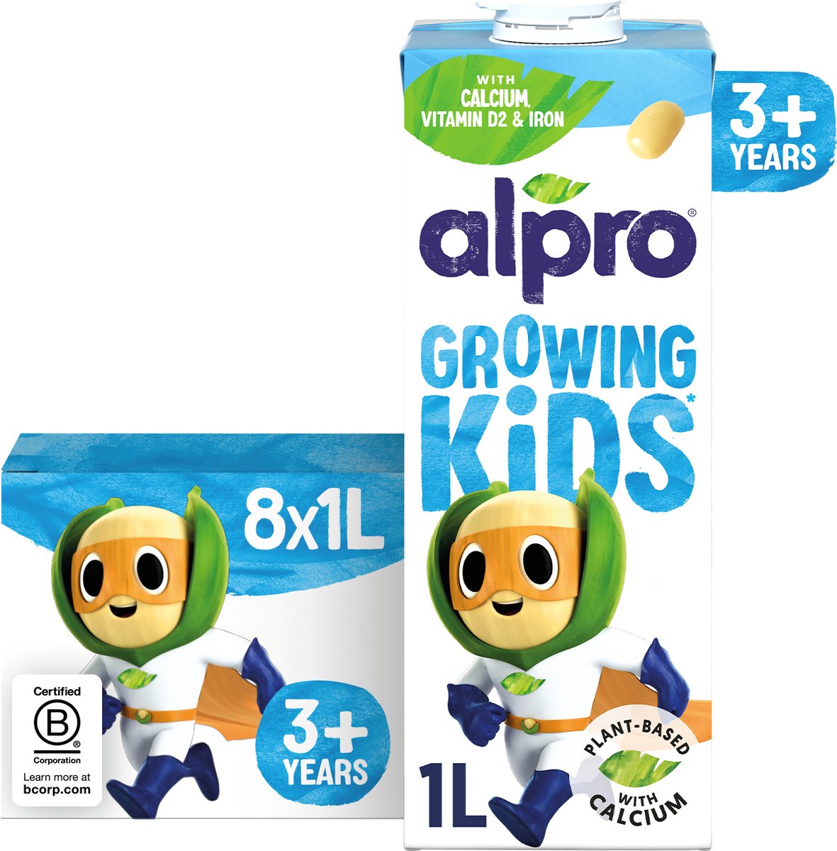 Alpro growing kids drink soja 3+ jaar - plantaardige groeidrank - met calcium vitaminen - 8 x 1l