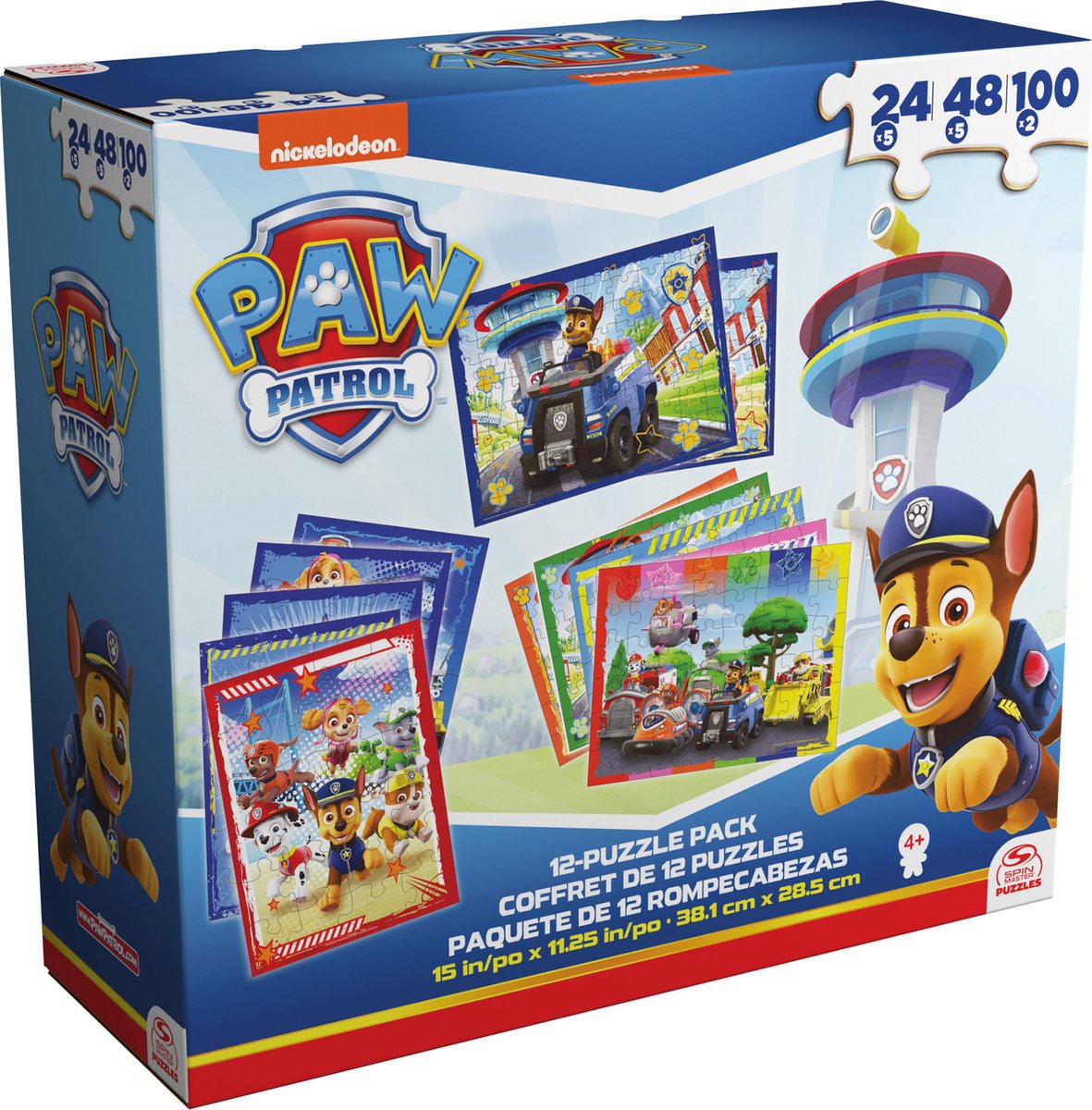 PAW Patrol - 12-delige puzzelset - 24, 48 en 100 stukjes