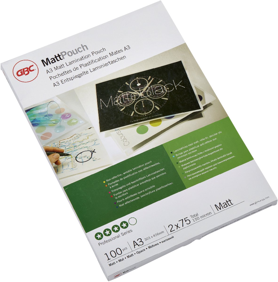 GBC lamineerhoezen - voor a3 documenten - 150 micron - 100 stuks - mat