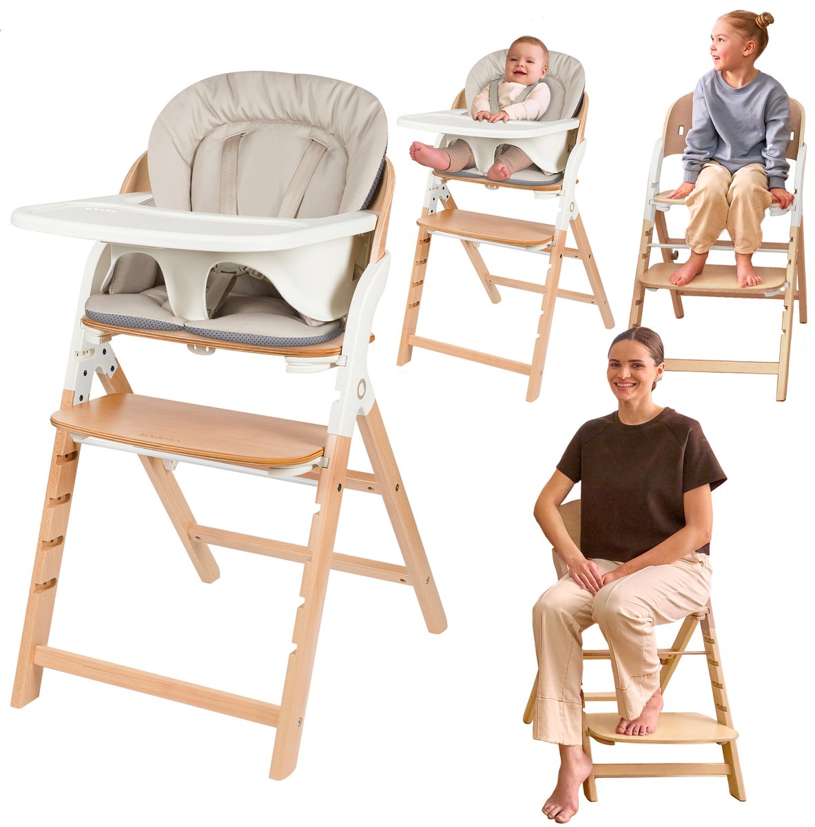 Lionelo megan – houten kinderstoel eetstoel baby – meegroeistoel 3in1: van 6 mnd tot 110 kg – verstelbare: zitting voetsteun tafel – 5-puntsgordel – dienblad met siliconen inzet – wasbaar kussen – antislipvoetjes – baby stoel