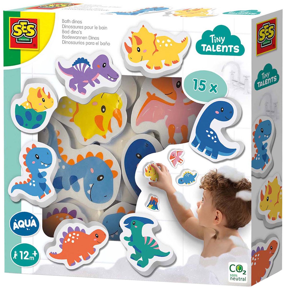 SES Creative - tiny talents - bad dino’s set - foam dino’s - plakken op natte tegels - stimuleert fantasie - veilig badspeelgoed - creatief spelen - dinosaurus speelgoed