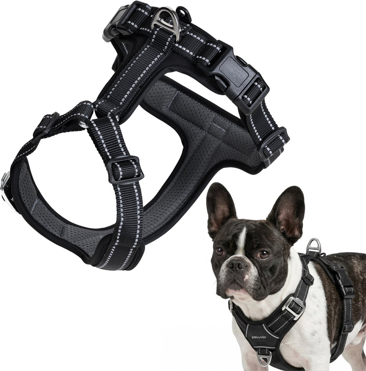 PELUVIO mate – hondentuig met reflectie - maat s – duurzaam nylon – ergonomisch guard tuig – antiroest gespen – sneldrogend weerbestendig – comfort controle voor actieve honden