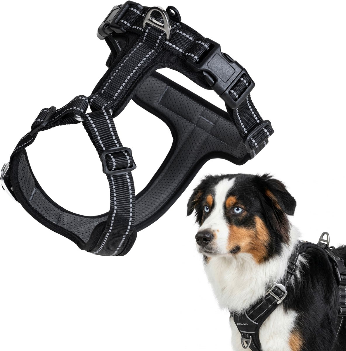 PELUVIO mate – hondentuig met reflectie - maat m – duurzaam nylon – ergonomisch guard tuig – antiroest gespen – sneldrogend weerbestendig – comfort controle voor actieve honden