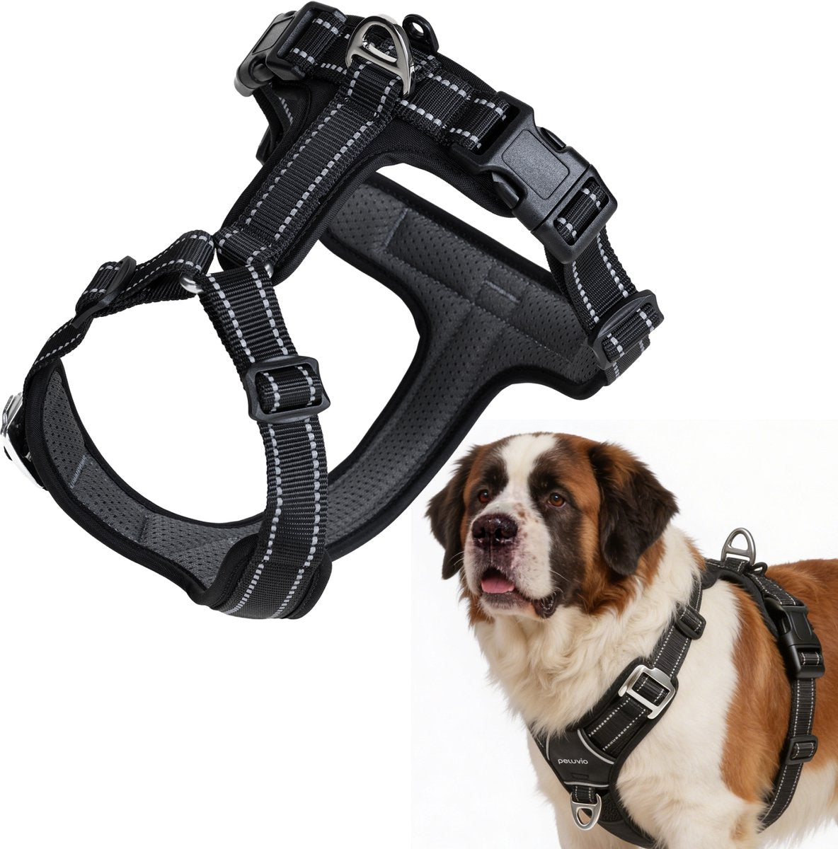 PELUVIO mate – hondentuig met reflectie - maat xl – duurzaam nylon – ergonomisch guard tuig – antiroest gespen – sneldrogend weerbestendig – comfort controle voor actieve honden