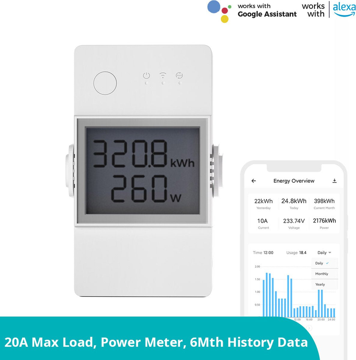 Sonoff Wi-fi slimme energiemeter schakelaar powr320d