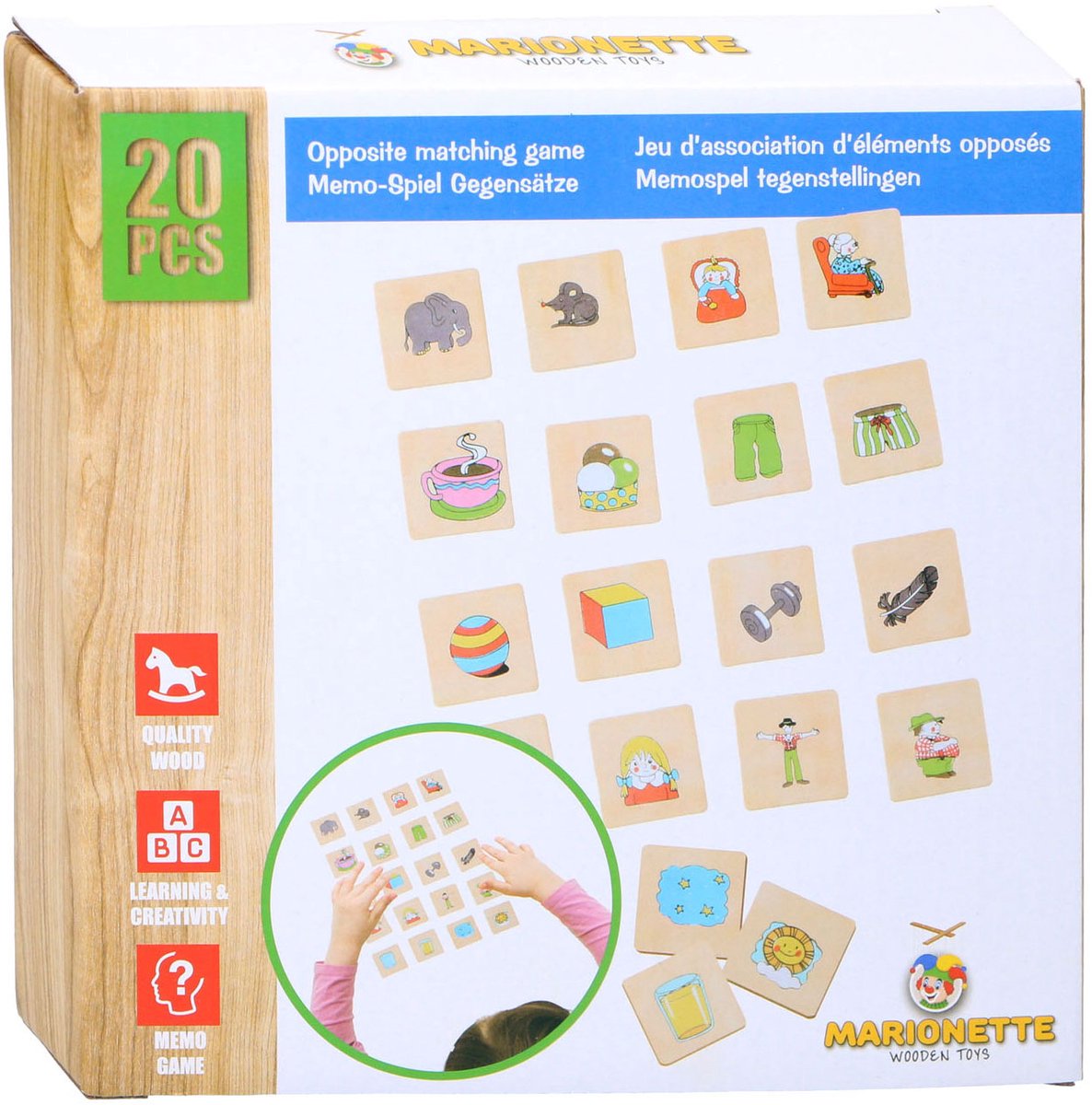 Marionette Memospel tegenstelling hout, 20dlg.