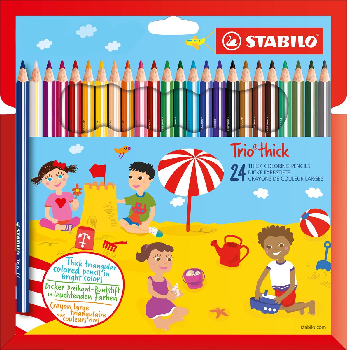 STABILO trio thick - driekantig kleurpotloden met extra dikke kern 4,2 mm - etui met 24 kleuren