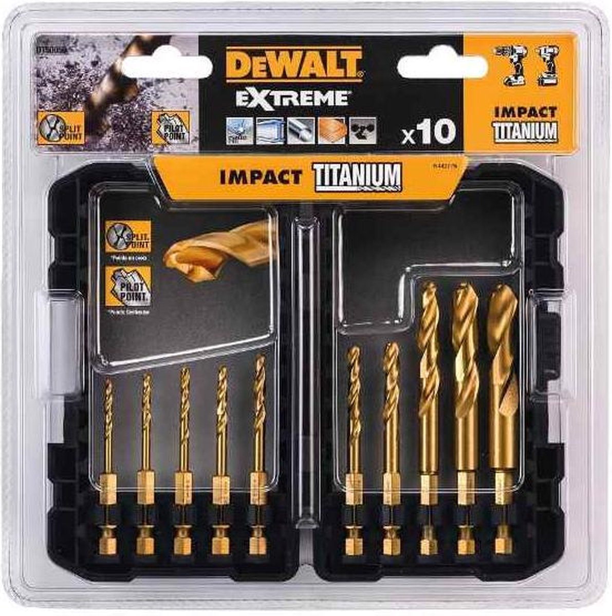 DeWalt dt50050 10-delige impact titanium metaalboren in tough case