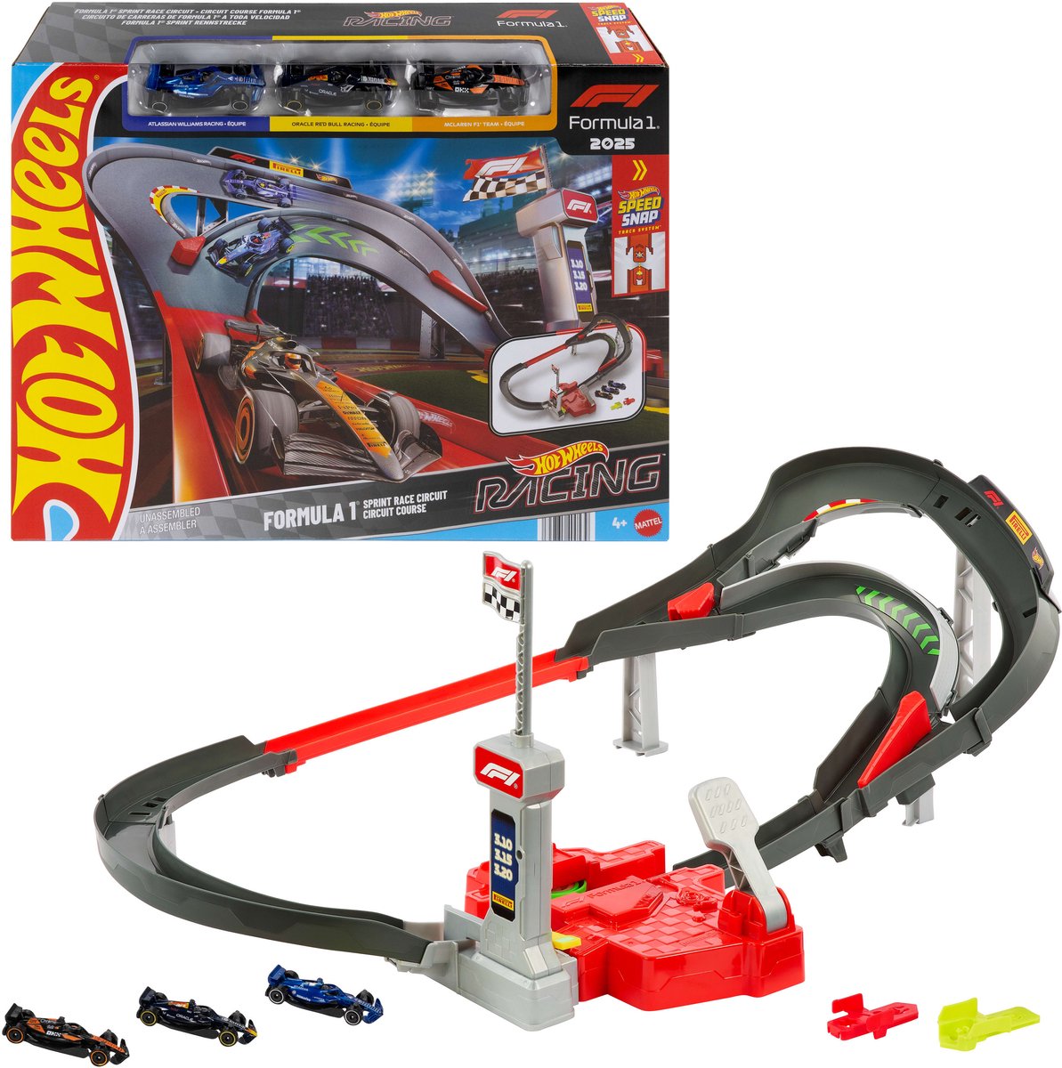 Hot Wheels racing formula 1 sprint race circuit baanset - met 3 metalen speelgoedauto's