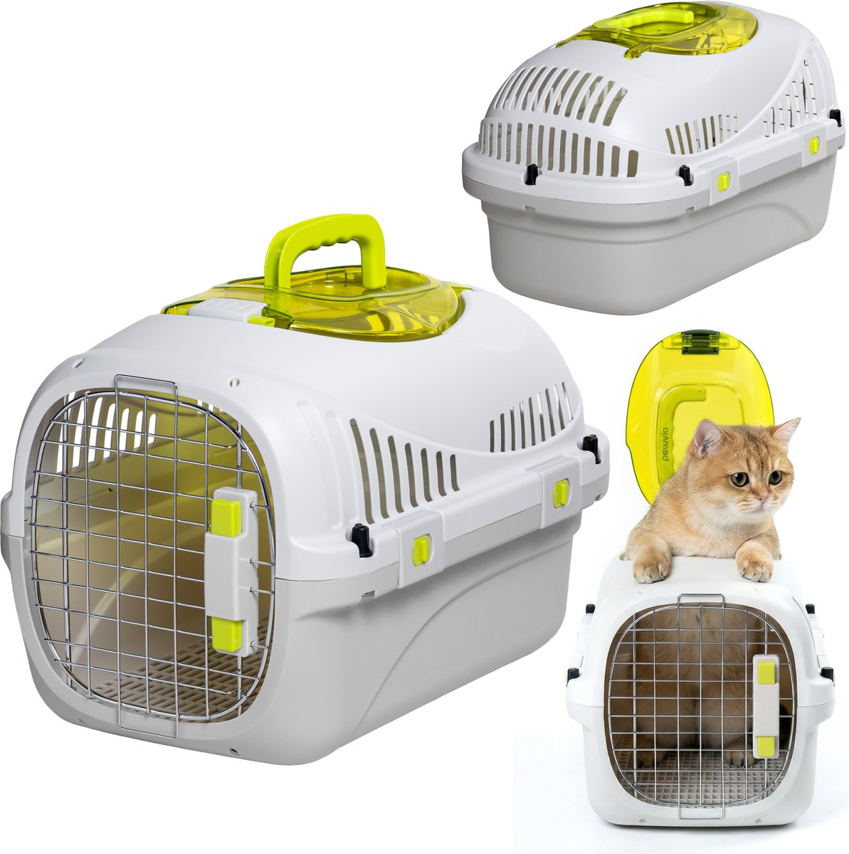 PELUVIO safy katten vervoersbox – reismand -draagtas voor katten tot 5 kg – lichtgewicht inklapbaar – stevige pp-behuizing metalen deur – goede ventilatie – uitneembaar rooster water- voerbakje – veilig comfortabel onderweg