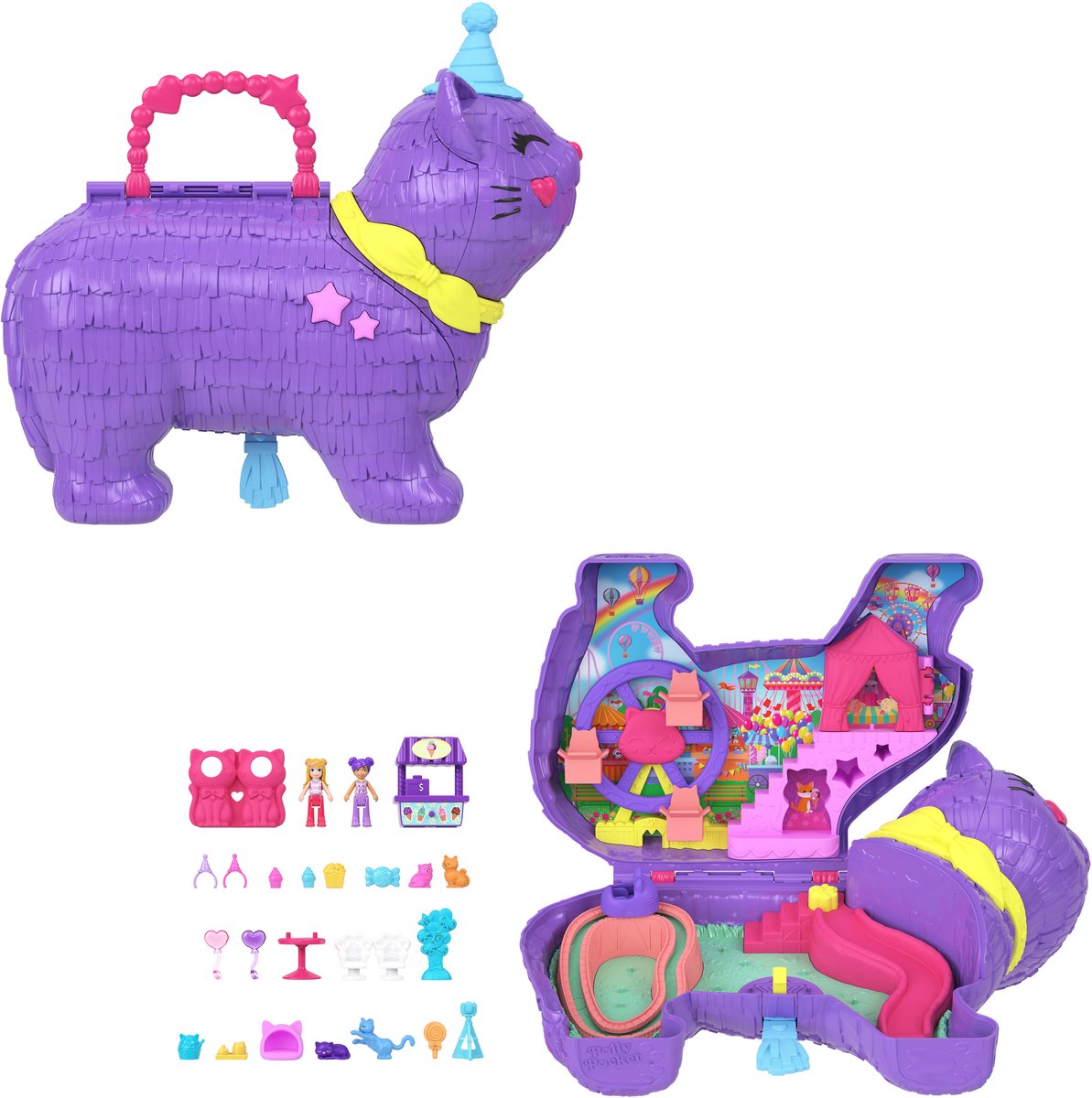 Polly Pocket piñata feestje met kitty - compacte speelfigurenset