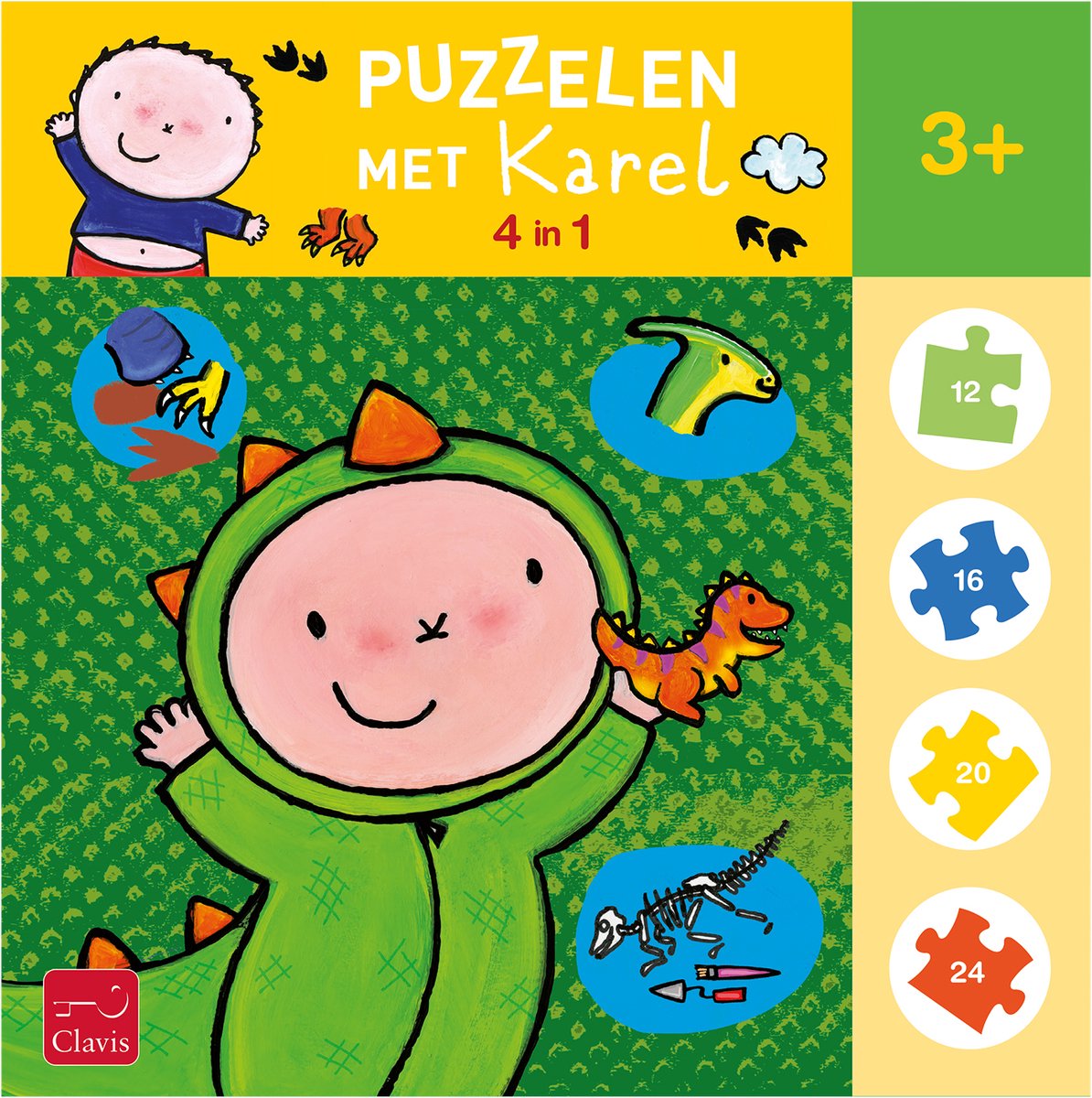 Clavis Puzzelen met karel. 4-in-1-puzzel (hallo dino)
