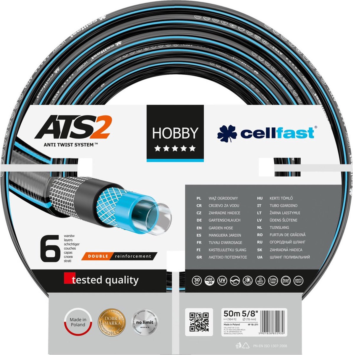 Cellfast Hobby - 6-lagige tuinslang 5 8 versterkt 50m lang - uv-bescherming