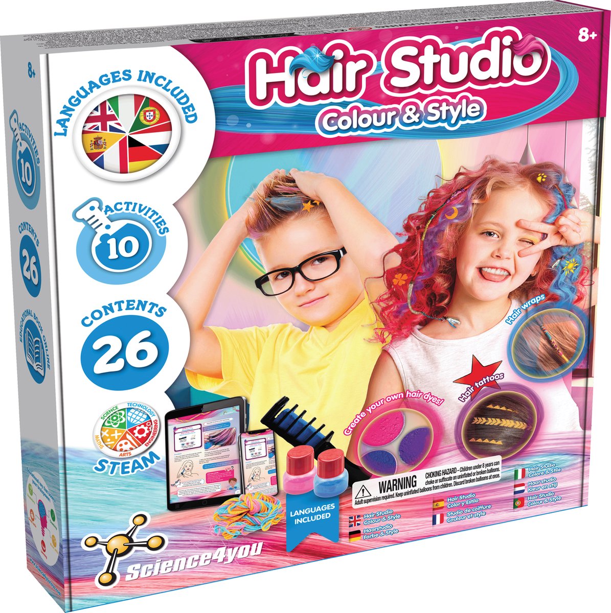 Science 4 You Science4you hair studio colour style – maak je eigen tijdelijke haarverf hair tattoos – educatieve mode kit – leeftijd 8+