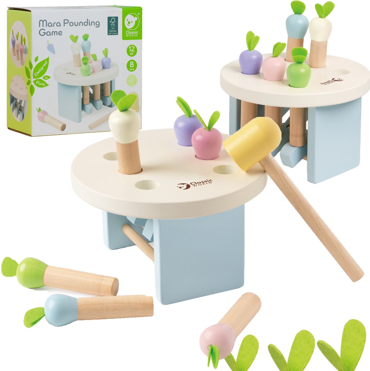 Classic World houten hamerbank educatief speelgoed - wortels slaan.