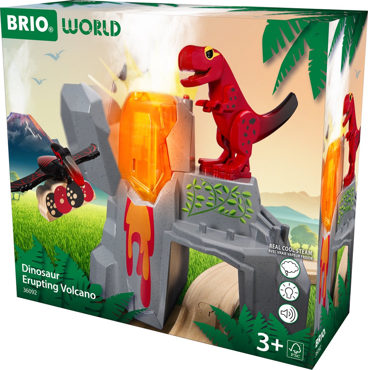 Ravensburger Brio world â€“ 36092 dinosaurussen met vulkaanuitbarsting | set speelgoedtreintjes voor kinderen vanaf 3 jaar