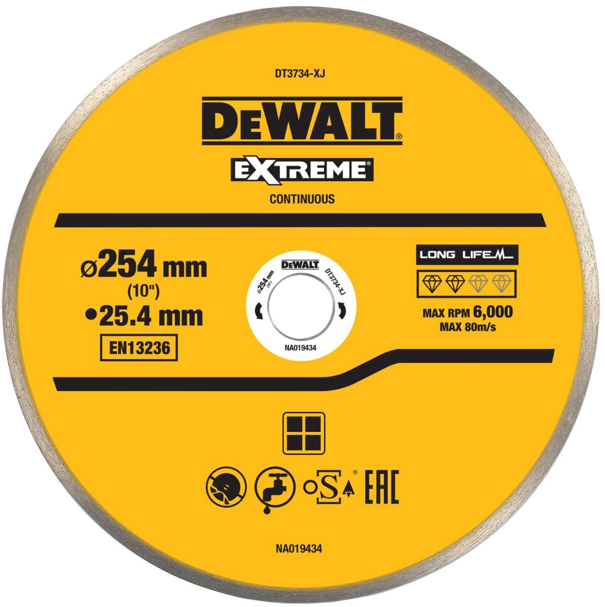 DeWalt dt3734 diamantzaagblad voor tegels 250x25,4mm