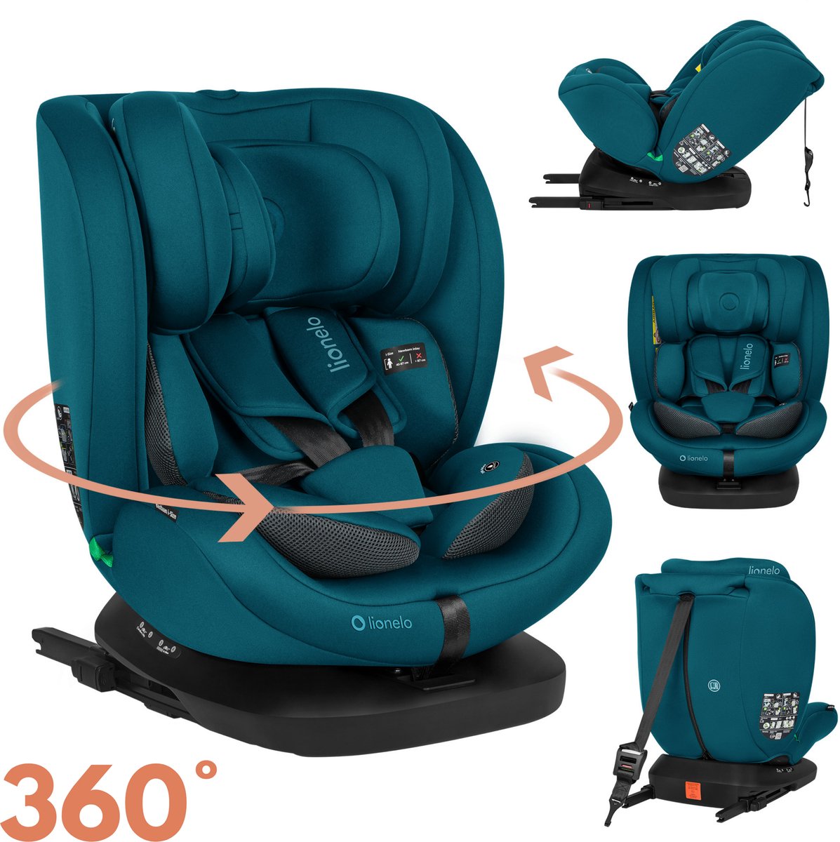Lionelo bastiaan 4in1 - autostoel isofix 360° draaibaar - van geboorte tot 12 jaar (40-150 cm groep 0 1 2 3) - rwf fwf - memory foam - sideprotect - volledig verstelbaar - comfortabele brede zitting - autostoeltje i-size