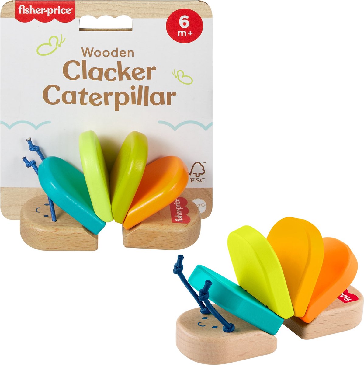 Fisher-Price houten rammelaar rups