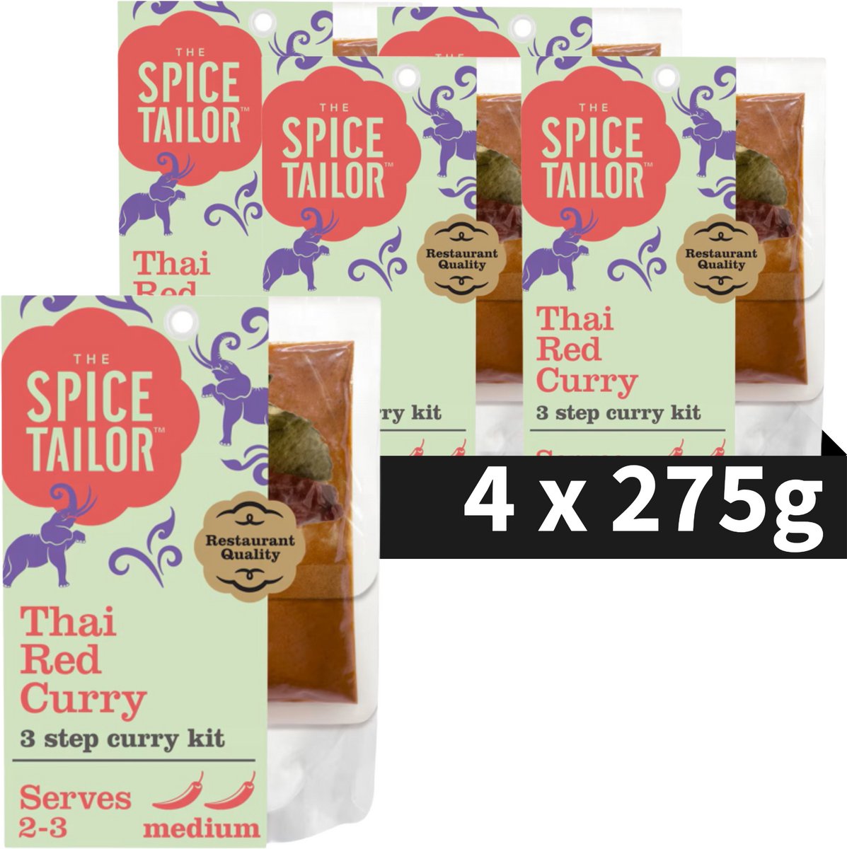 The Spice Tailor thai red curry - thaise curry - maaltijdpakket met rode curry kruiden - voordeelverpakking - 5 x 275 gram