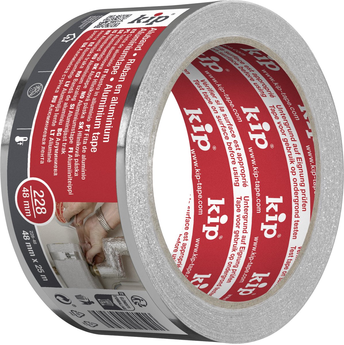 T-Rex Kip 228 aluminiumtape - zilver 48 mm x 25 m - zuivere aluminiumtape voor isolatie- en installatiewerkzaamheden aan verwarming en ventilatie - moeilijk ontvlambaar (din 4102 b1) en hittebestendig tot 100°c voor isolatieplaten en buisisolatie